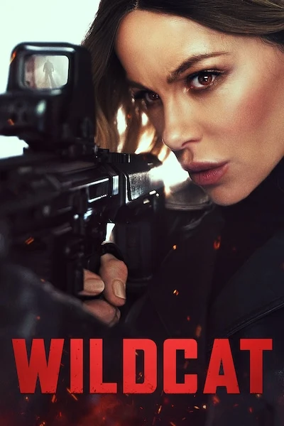 Affisch för actionserien Wildcat med en beväpnad kvinnlig huvudkaraktär i fokus, tillgänglig via IPTV